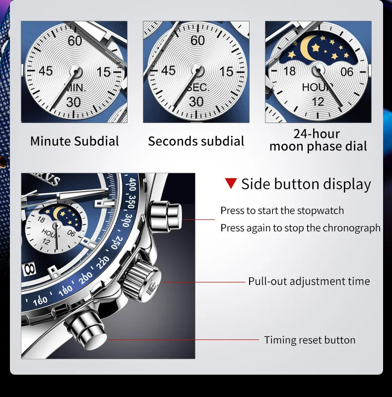 OLEVS 2945 Men's Watches Multifunctional Small Dial Design Leather Strap Waterproof High Quality Quartz Male Wristwatches NEW - Uknowucme