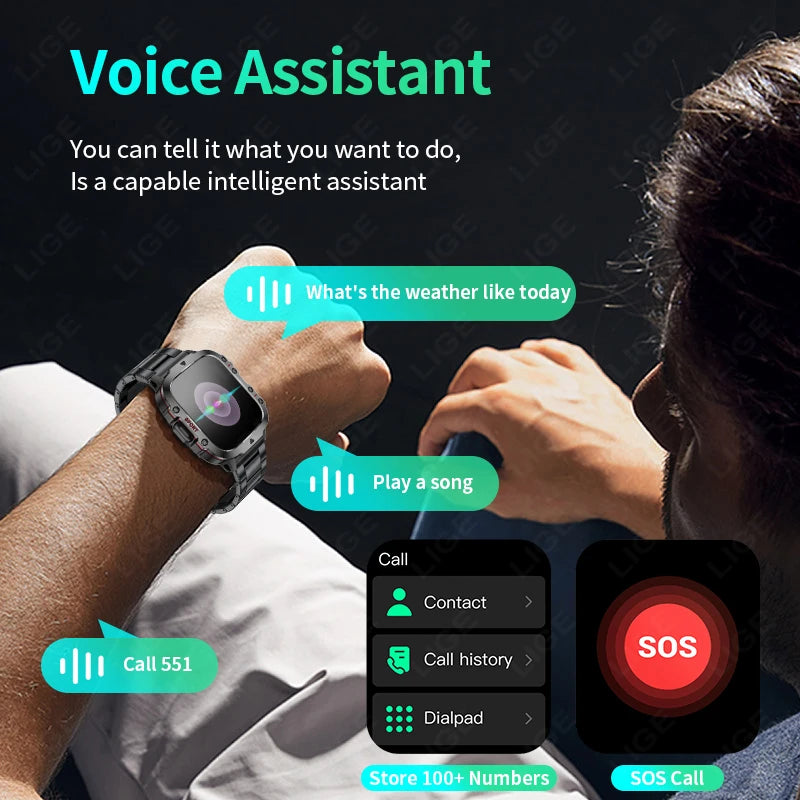 LIGE New Rugged Military GPS Smart Watch Men Bluetooth Call Health Monitoring AI Voice Sports Waterproof Smartwatches For Xiaomi - Uknowucme