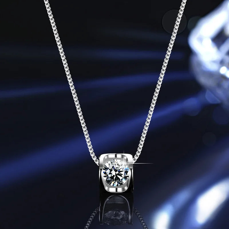 HOYON S925 Sterling Silver D Color VVS 3EX cut Moissanite Necklace Women's Jewelry Short Box Chain Six Claws 1Carat Diamond Gift - Uknowucme