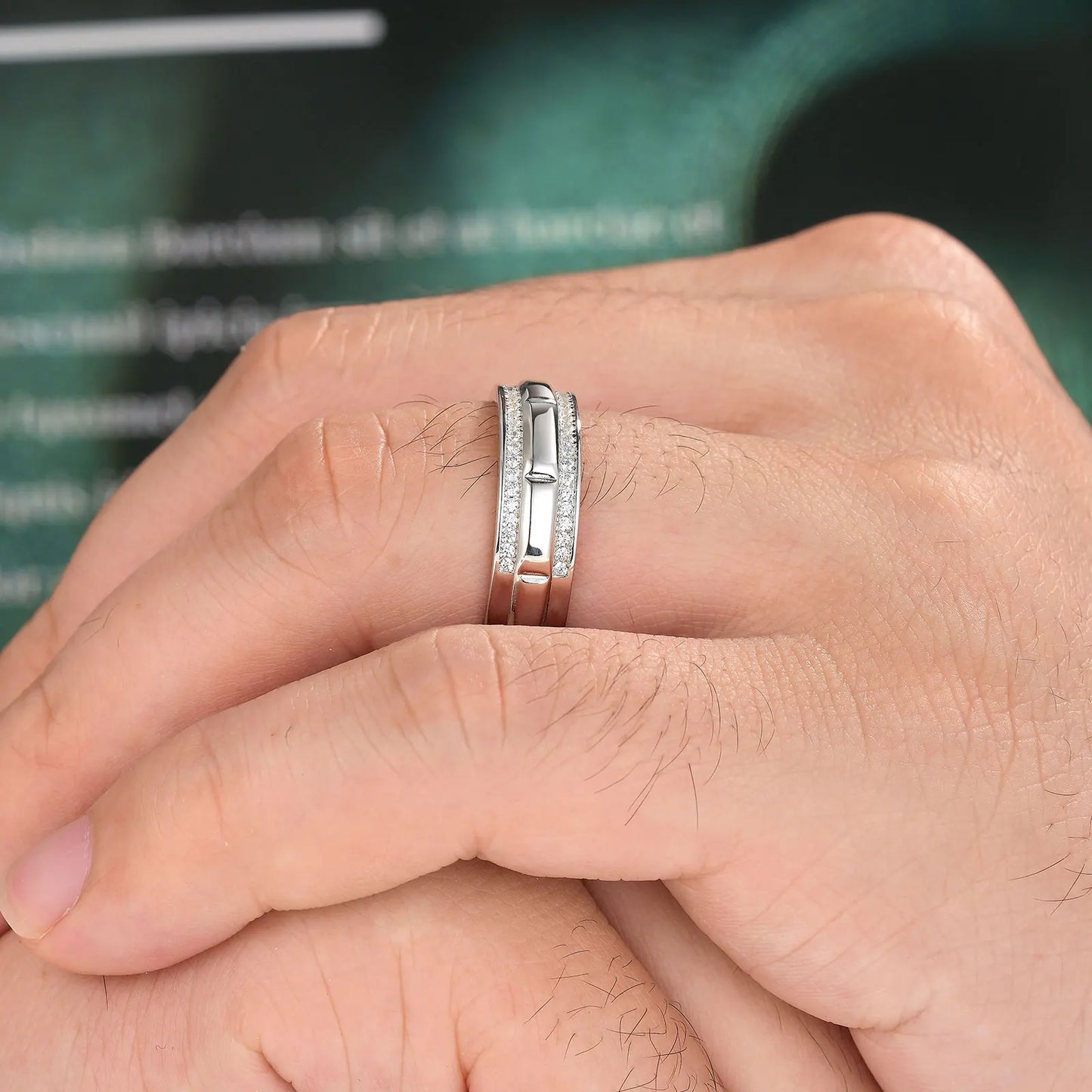 Newshe Solid 925 Sterling Silver Wedding Rings for Men Half Eternity Male Ring Brilliant Round White Cubic Zircons Fine Jewelry - Uknowucme