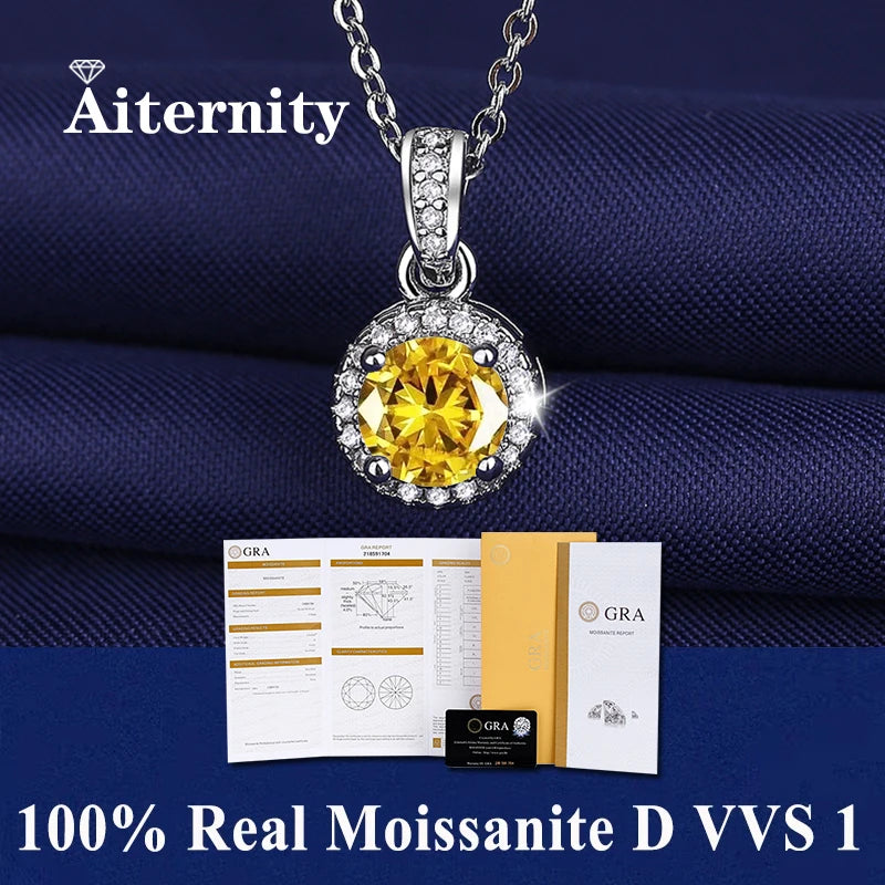 925 Sterling Silver Necklace Pendant 100% Real Moissanite For Women Fashion Clavicle Chain Necklaces Wedding Party Jewelry Gift - Uknowucme