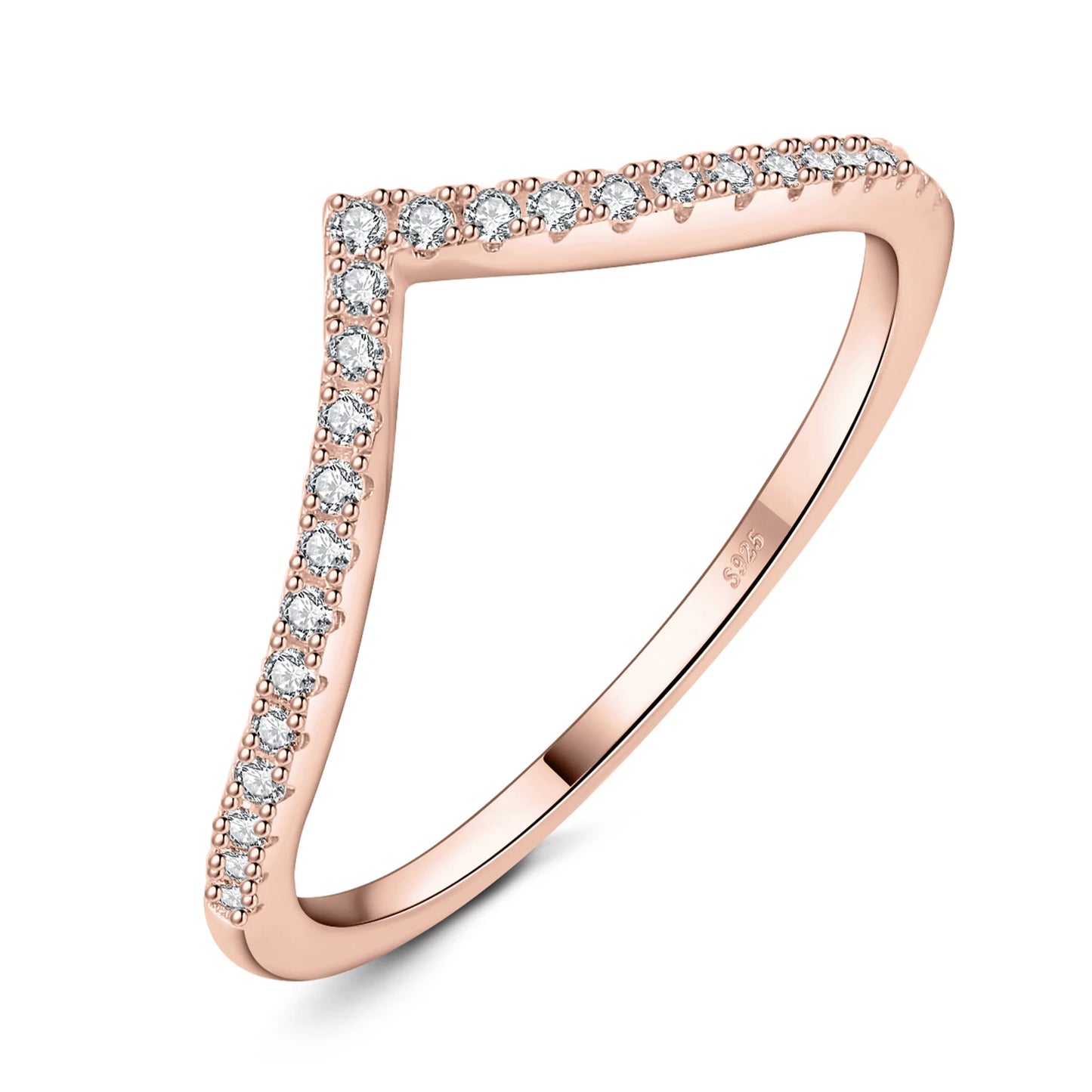 JewelryPalace Moissanite D Color Round Cut 925 Sterling Silver V Shape Stackable Wedding Ring for Woman Yellow Rose Gold Plated - Uknowucme