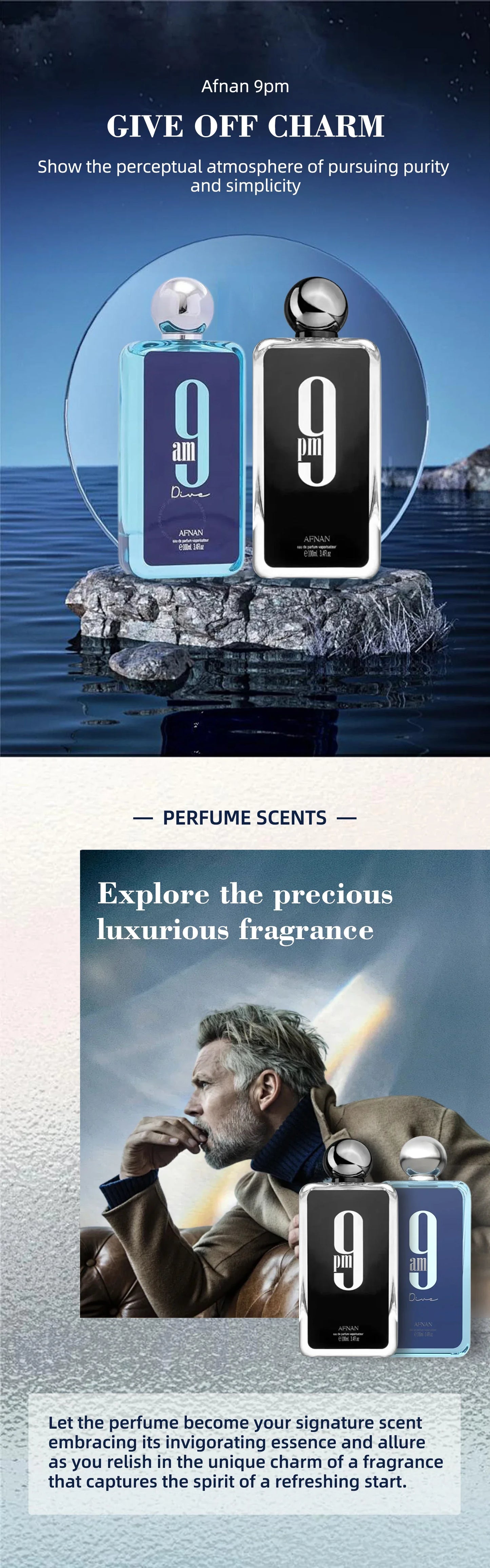 Afnan 9 PM For Men 9 AM For Women Eau De Parfum 3.4 Fl. Oz Long-lasting Pheromone Fragrance High Quality Cologne Perfume 100ML - Uknowucme