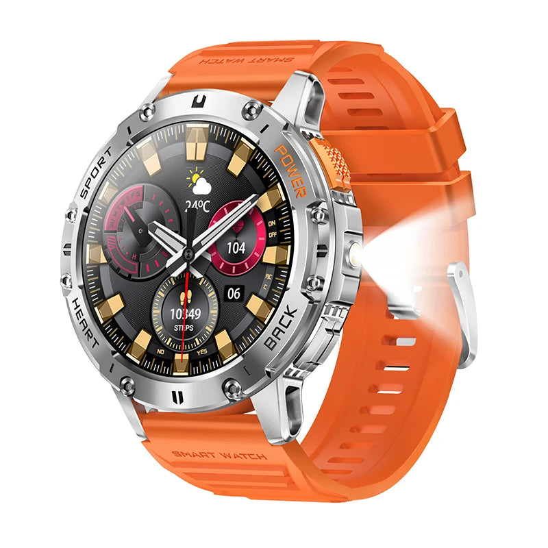 For Android ios New AMOLED Smart Watch Men with Flashlight Sports Waterproof Fitness Tracker Bluetooth Call Smartwatch Man+Box - Uknowucme