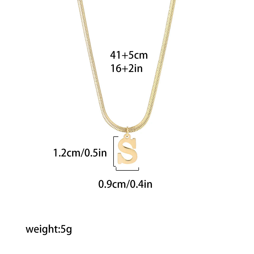 A-Z Alphabet Gold Plated Stainless Steel Pendant Necklace for Women Snake Chain Initial Letter Clavicle Necklaces Collar Jewelry - Uknowucme