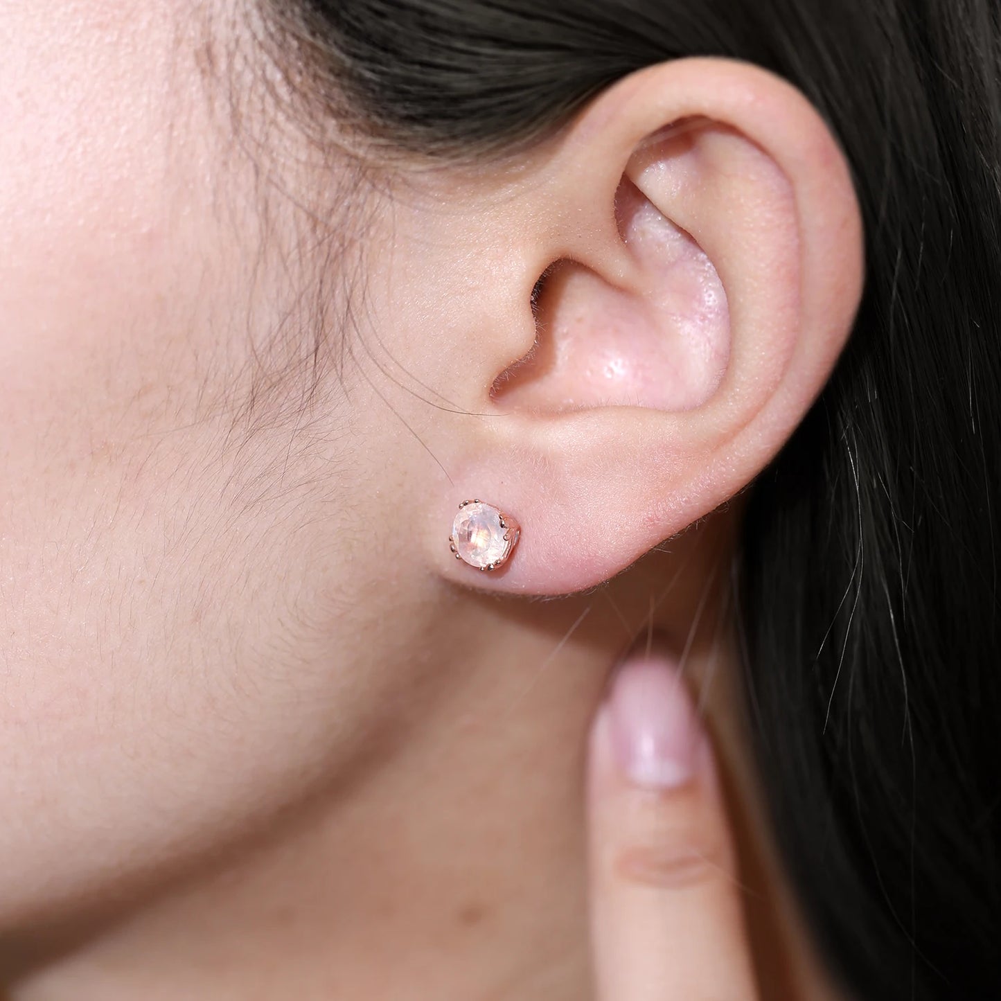 GEM'S BALLET June Birthstone 6mm Milky Blue Moonstone Classic Studs Earrings in 925 Sterling Silver Women Rose Gold Earrings - Uknowucme