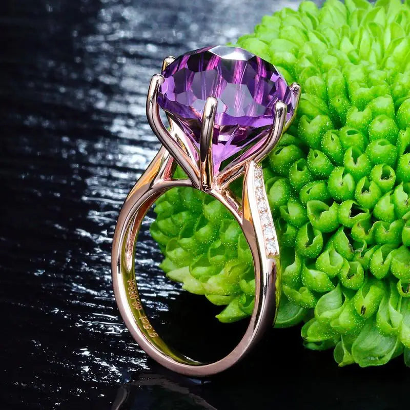 HOYON 18K Rose Gold Colorful Brazilian Natural amethyst Ring Six claw Temperament Colorful Gem Diamond Style Ring Opening Ring - Uknowucme