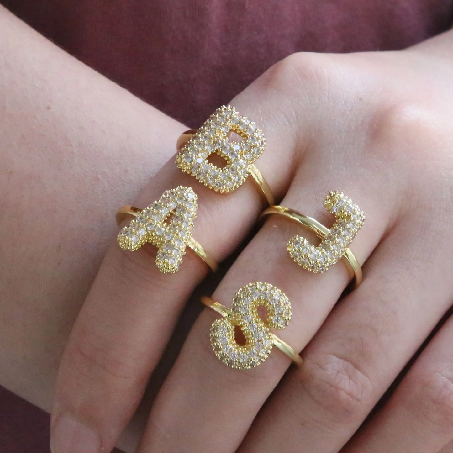 Bubble Cute 26 Letters Ring for Women Balloon Gold Plated Zircon A-Z Letters Open Adjustable Ring Aesthetic Wedding Jewelry Gift - Uknowucme