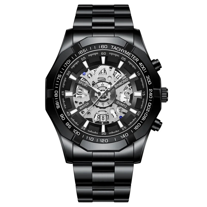 2025 Mens Quartz Watches Top Brand Luxury Stainless Steel Waterproof Hollow Out Blue Big Male Wristwatches Relogio Masculino - Uknowucme