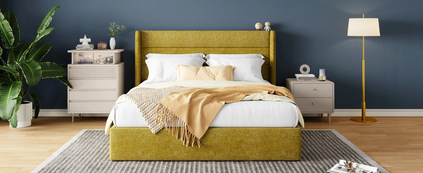HOOMIC Lift Up Storage Bed with Wingback Headboard/Heavy-Duty Hydraulic Bed/Large Underneath Storage Allewie - Uknowucme