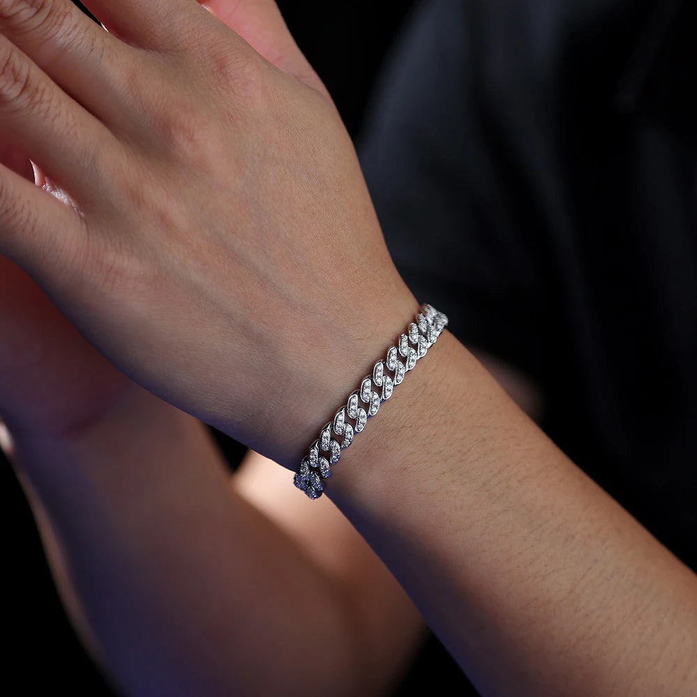 JIU ZUAN S925 Silver Moissanite Light Of Faith LuxuriousBracelet For Men And Women, Cuban Chain,For Engagement, Anniversary, - Uknowucme