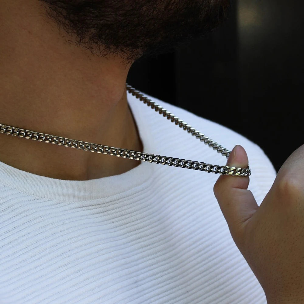 eManco Silver color 2MM/3MM/4MM/6MM/8MM Men's Cuban Link Chain Necklace Stainless Steel Women Trendy Punk Jewelry - Uknowucme