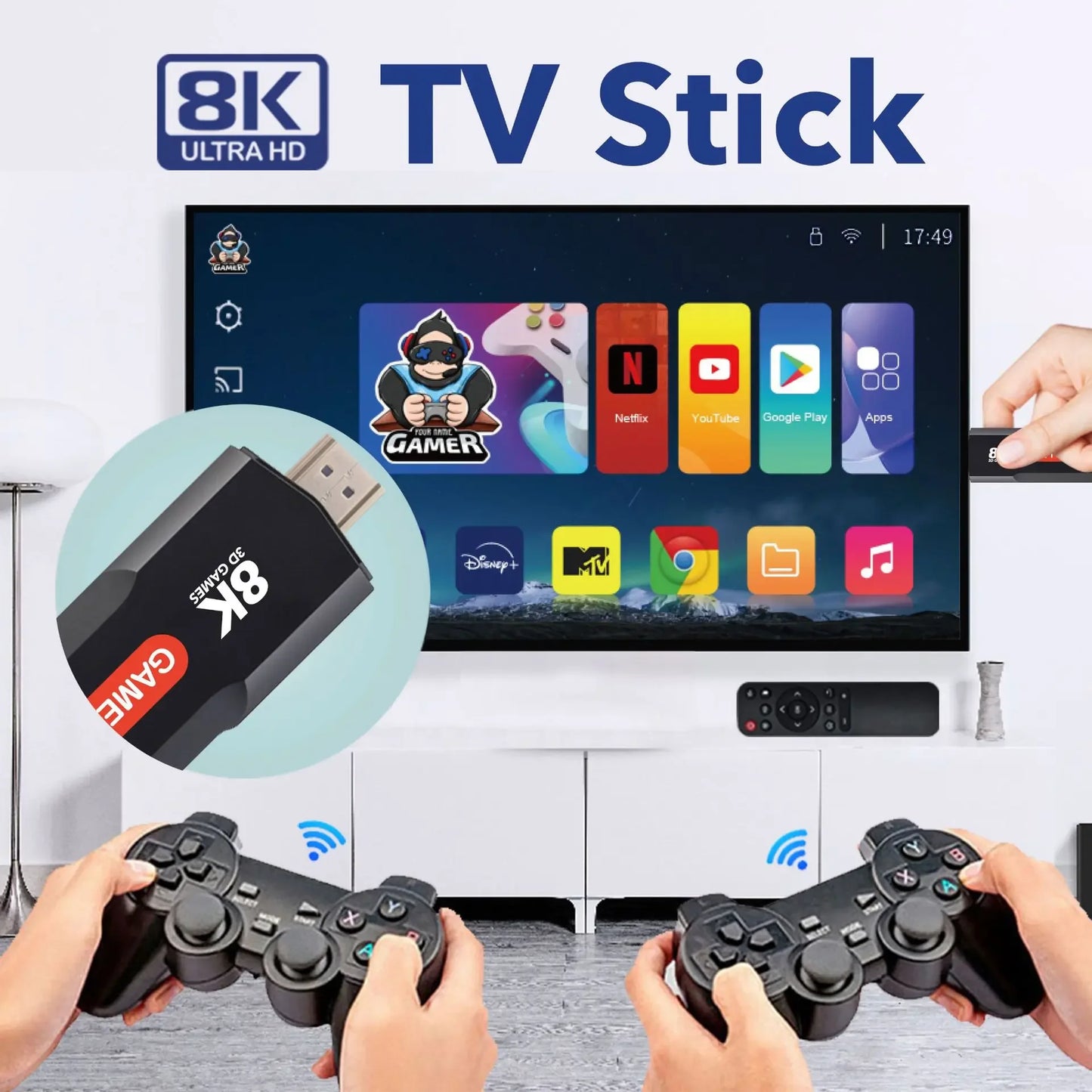 Q9 USB 2.0 Dual System Game Stick 8K Retro Video Games Console with Wireless Controller 64G TV Sticks 10000+ Games For PSP gift - Uknowucme