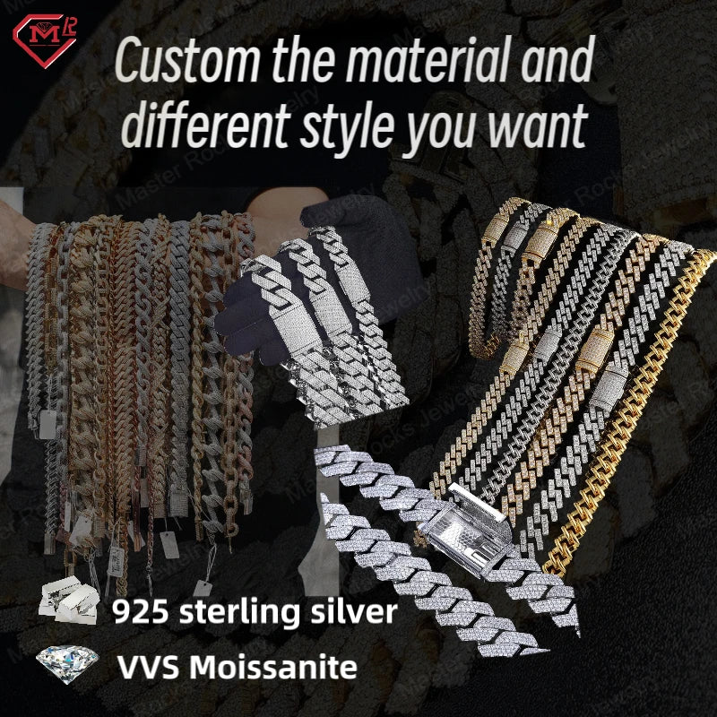 Hiphop Miami Cuban Link Chain 8MM Passed Diamond Tester 925 Silver Iced Out Vvs Moissanite Chain Link Cuban - Uknowucme