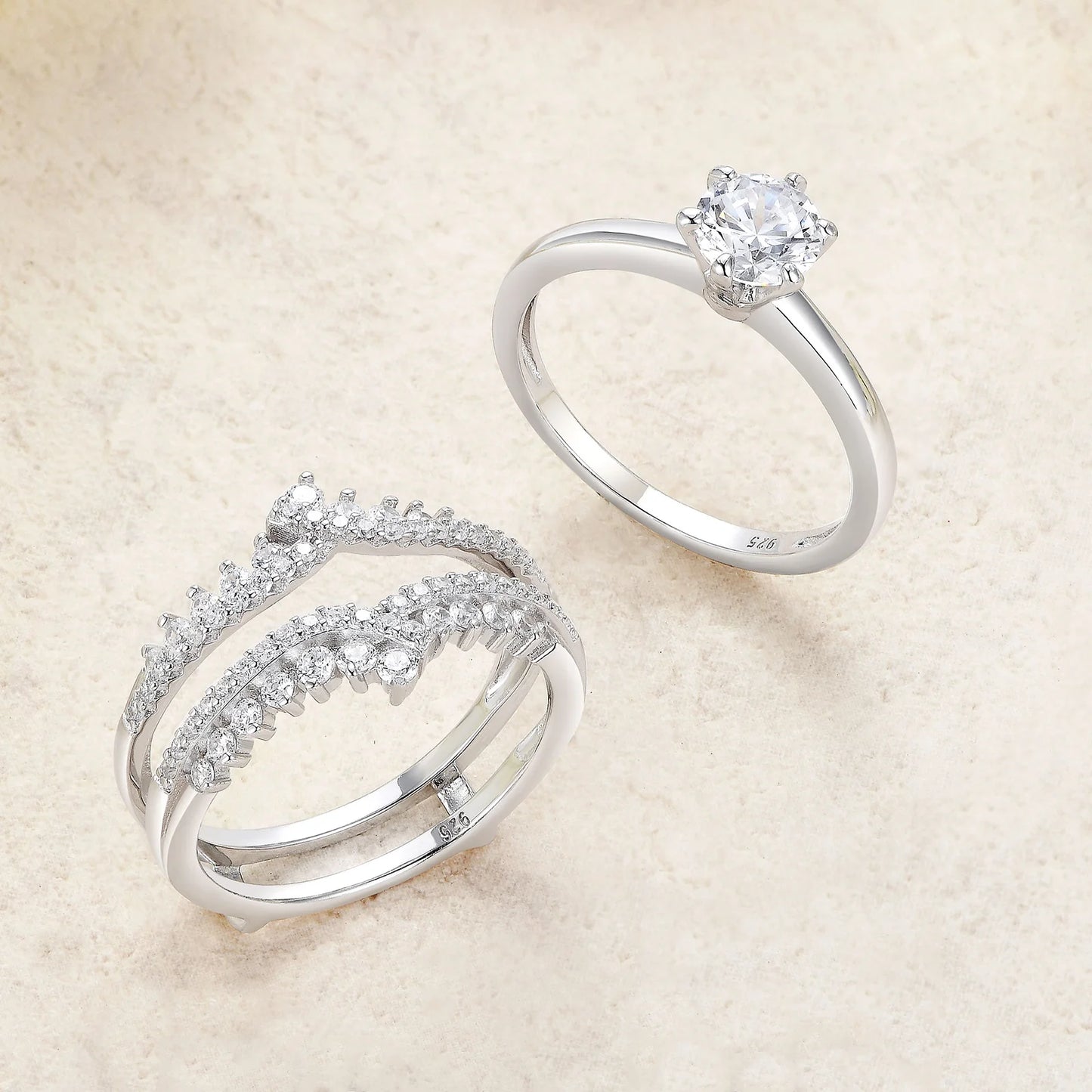 Newshe 925 Silver Original Wedding Rings for Women 1.8Ct Round Cut Cubic Zircon Jewelry Engagement Ring Enhancer Band Bridal Set - Uknowucme