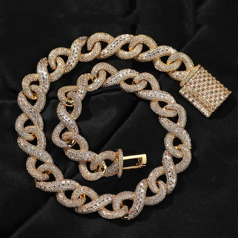 Hip Hop 5A+ CZ Stone Bling Iced Out Infinity Round Cuban Link Chain Necklace for Men Rapper Jewelry Gold Silver Color - Uknowucme