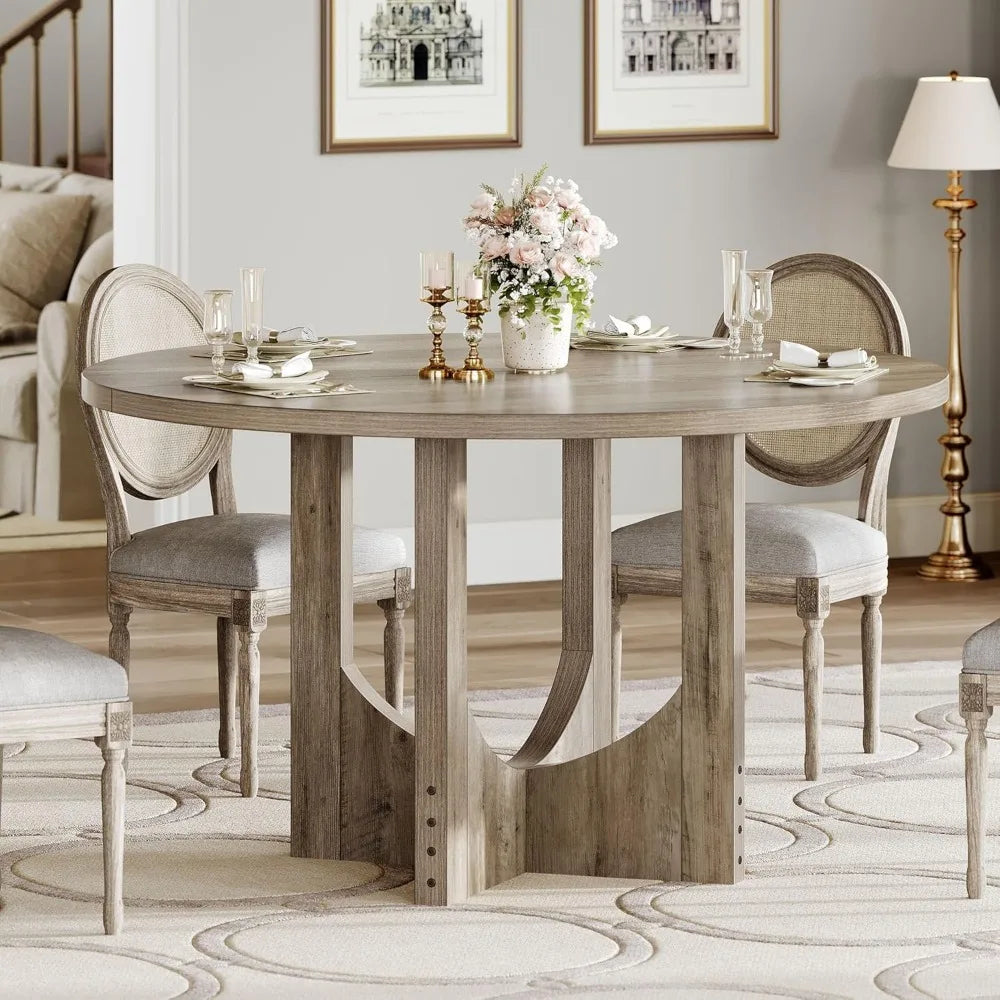 Round Dining Table for 4-6 People 47.24" Large Circle Dining Room Table Rustic Kitchen Table Round with Wooden Pedestal Base Fa - Uknowucme