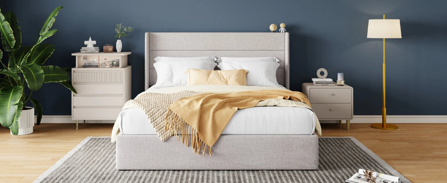 HOOMIC Lift Up Storage Bed with Wingback Headboard/Heavy-Duty Hydraulic Bed/Large Underneath Storage Allewie - Uknowucme