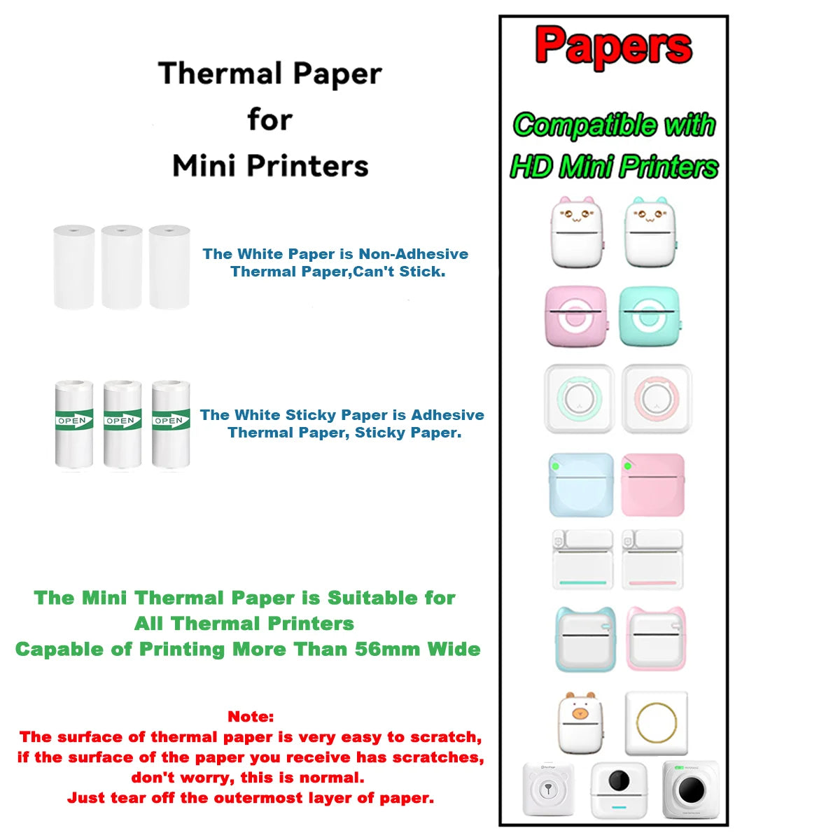 30PCS Mini Printer Paper Thermal Sticker Paper Self-adhesive Printer Paper Photo Printer Labels For Photos Notes 5.7 x 2.5cm - Uknowucme