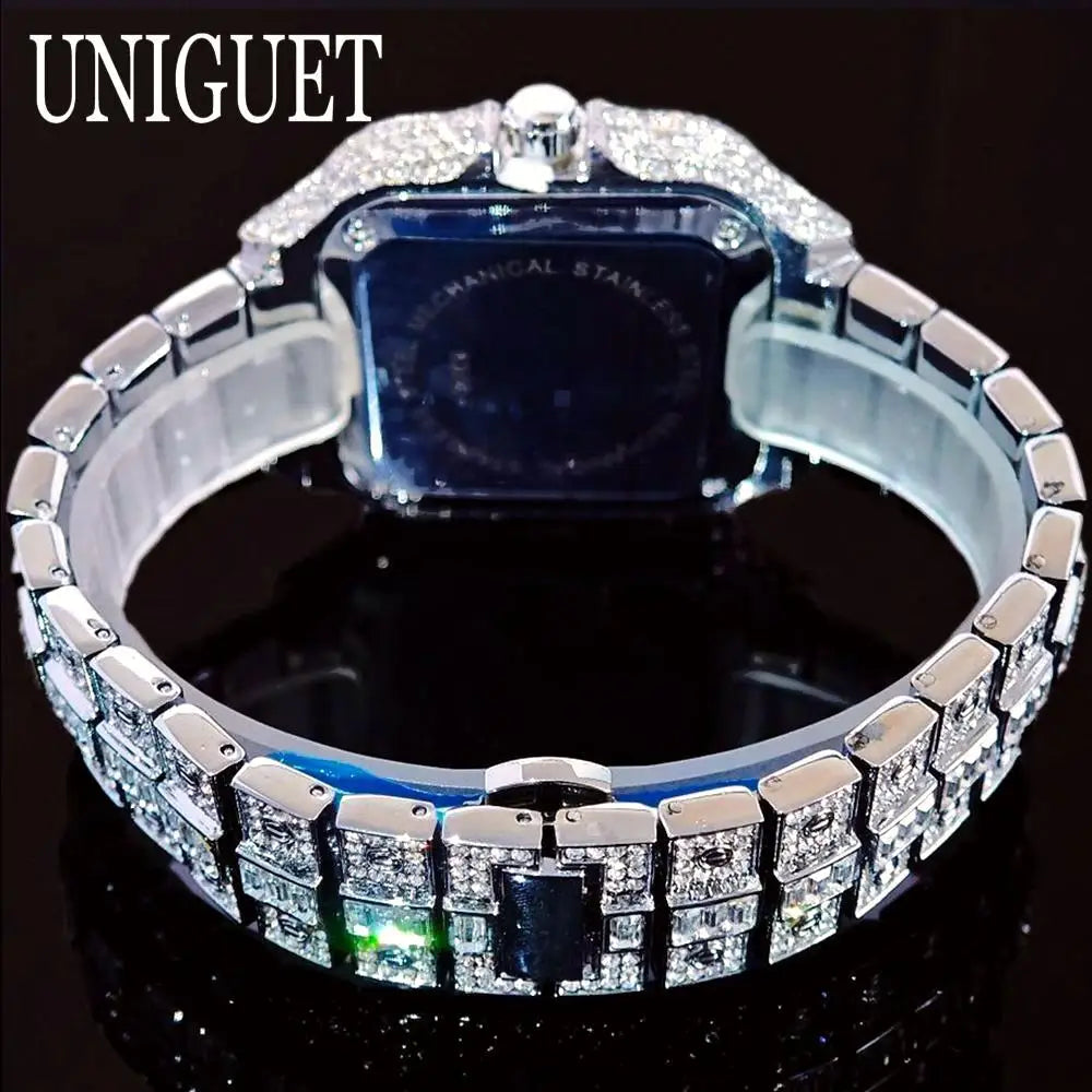 UNIGUET Luxury Iced Quartz Watch for Men Fashion Color Roman Square Watches Man Hip Hop Diamond AAA Jewelry Wristwatch Reloj Hot - Uknowucme
