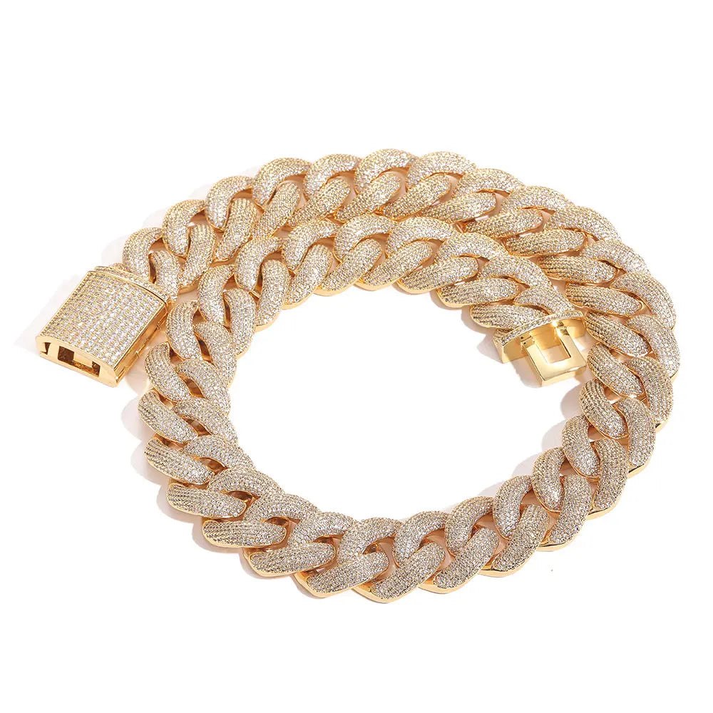 ALINOYA Hip Hop Ice Out 25Mm Miami Cuban Chain Bling Diamond Jewelry Zircon 18K Gold Plated Thick Link Necklace - Uknowucme