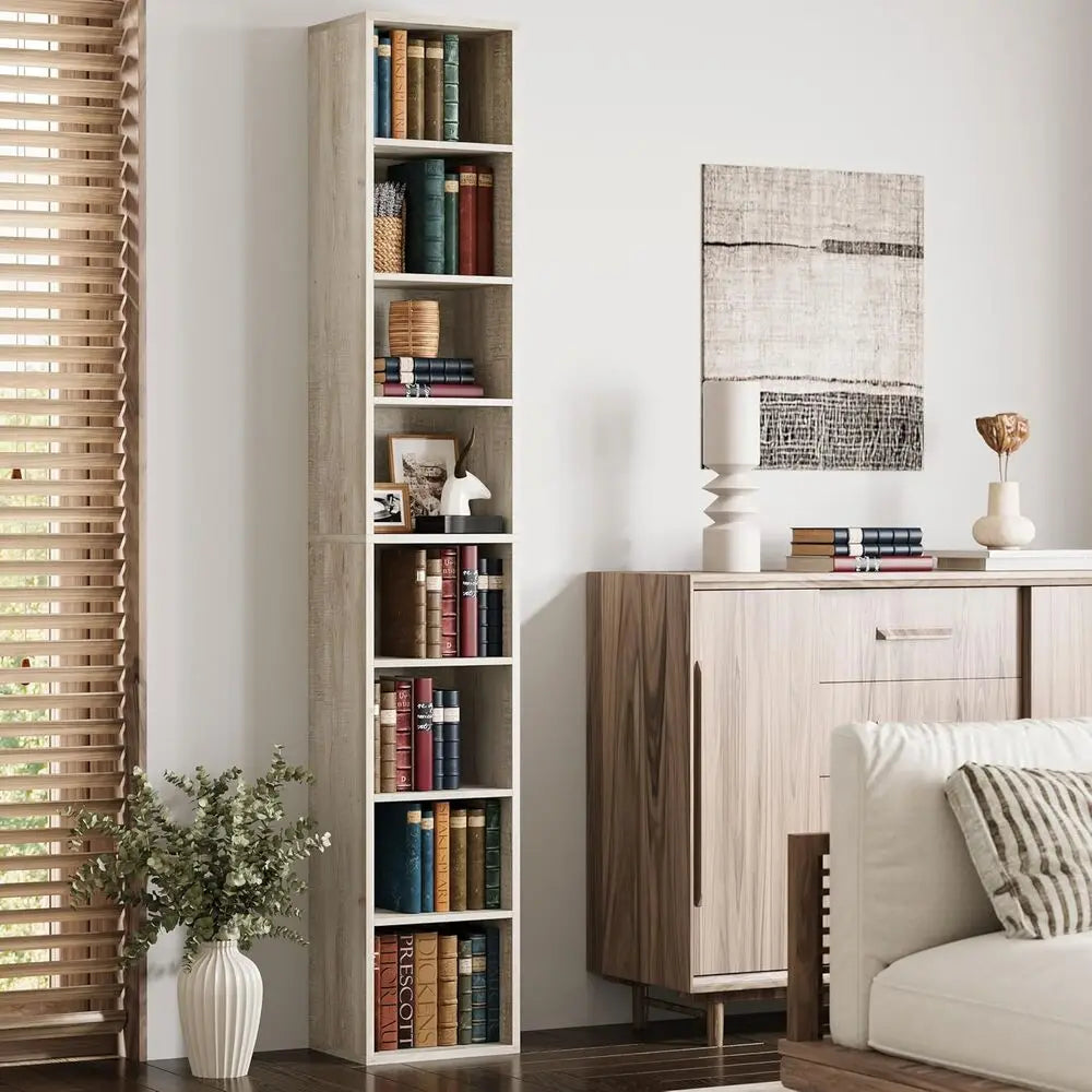 IRONCK Tall Narrow Bookshelf 8 Tiers, Compact Corner Bookcase, Easy to Match for Living Room, Office, Bedroom, Study