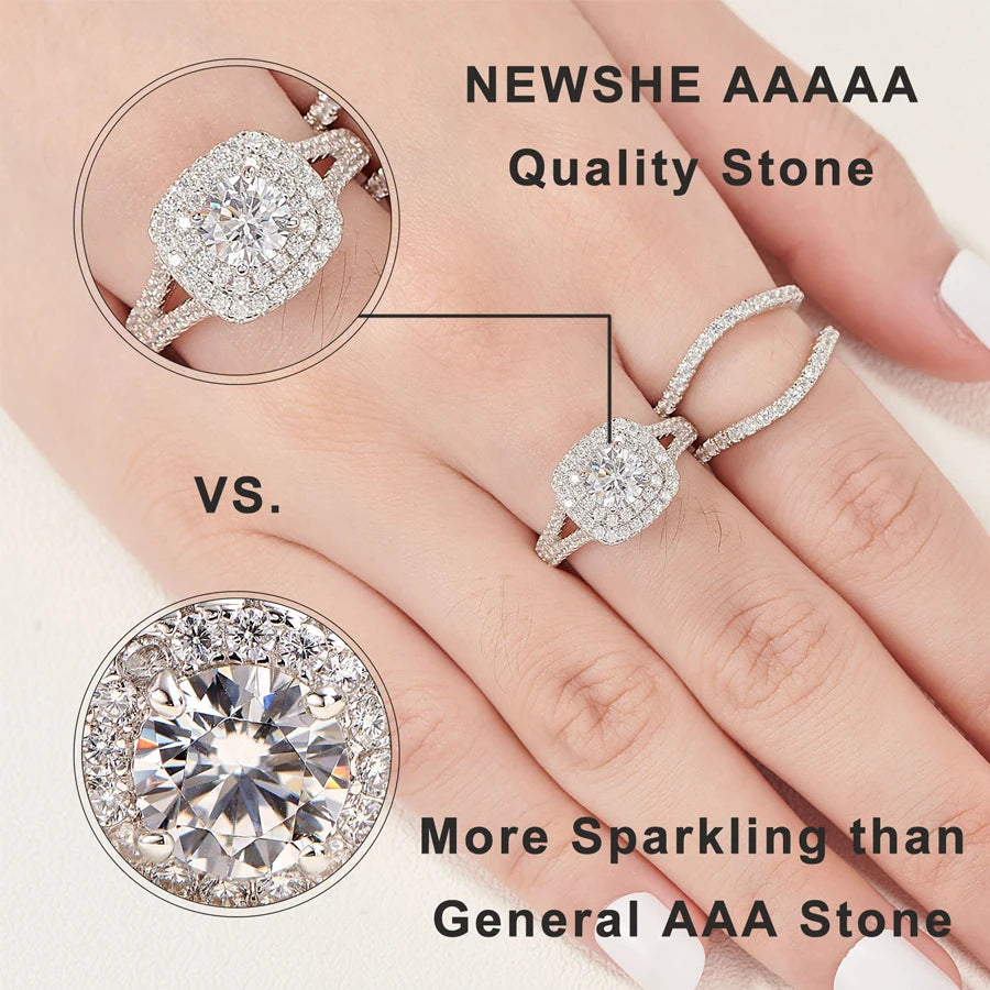 Newshe 3 Pieces 925 Sterling Silver Wedding Rings for Women AAAAA CZ Blue Side Stones Luxury Jewelry Engagement Bridal Set - Uknowucme