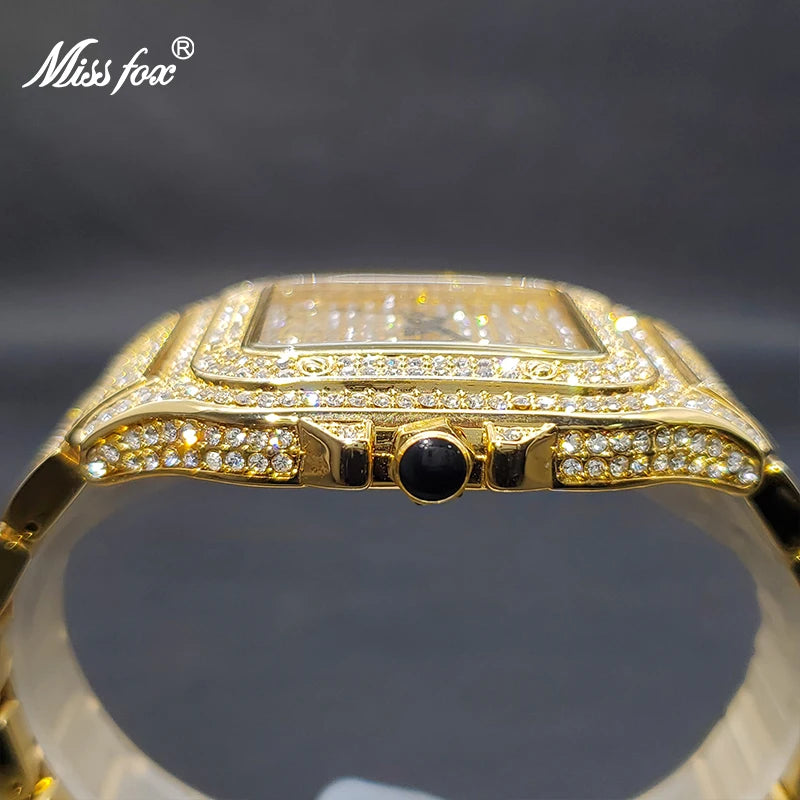 Ice Out Gold Watch For Men MISSFOX Street Style Hip Hop Waterproof Watches For Male Couple Wristwatches Jewelry Accessories - Uknowucme