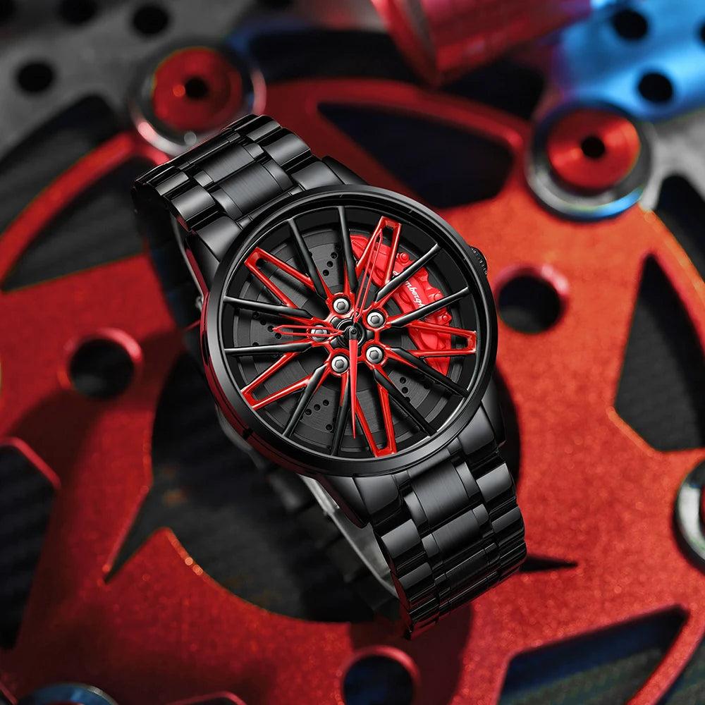 Original Rotate Watches Car Rim Watch 3D Real Men Watches Waterproof Quartz Men's Sports 360° Rotate Wheel Watches For Men Clock - Uknowucme