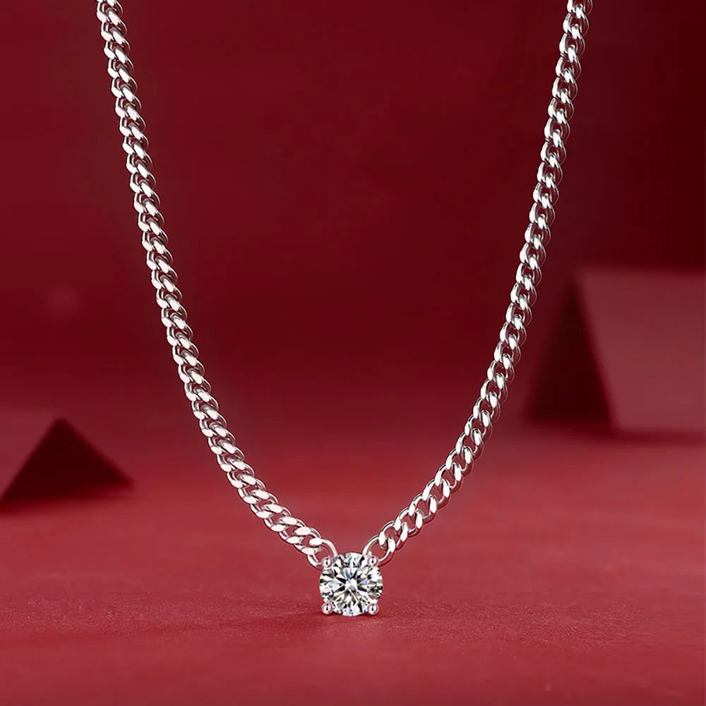 Serenity Day 49cm Cuban Chain D Color 1 Carat Moissanite Necklace S925 Sterling Silver Plated 18k White Gold Jewelry Wholesale - Uknowucme