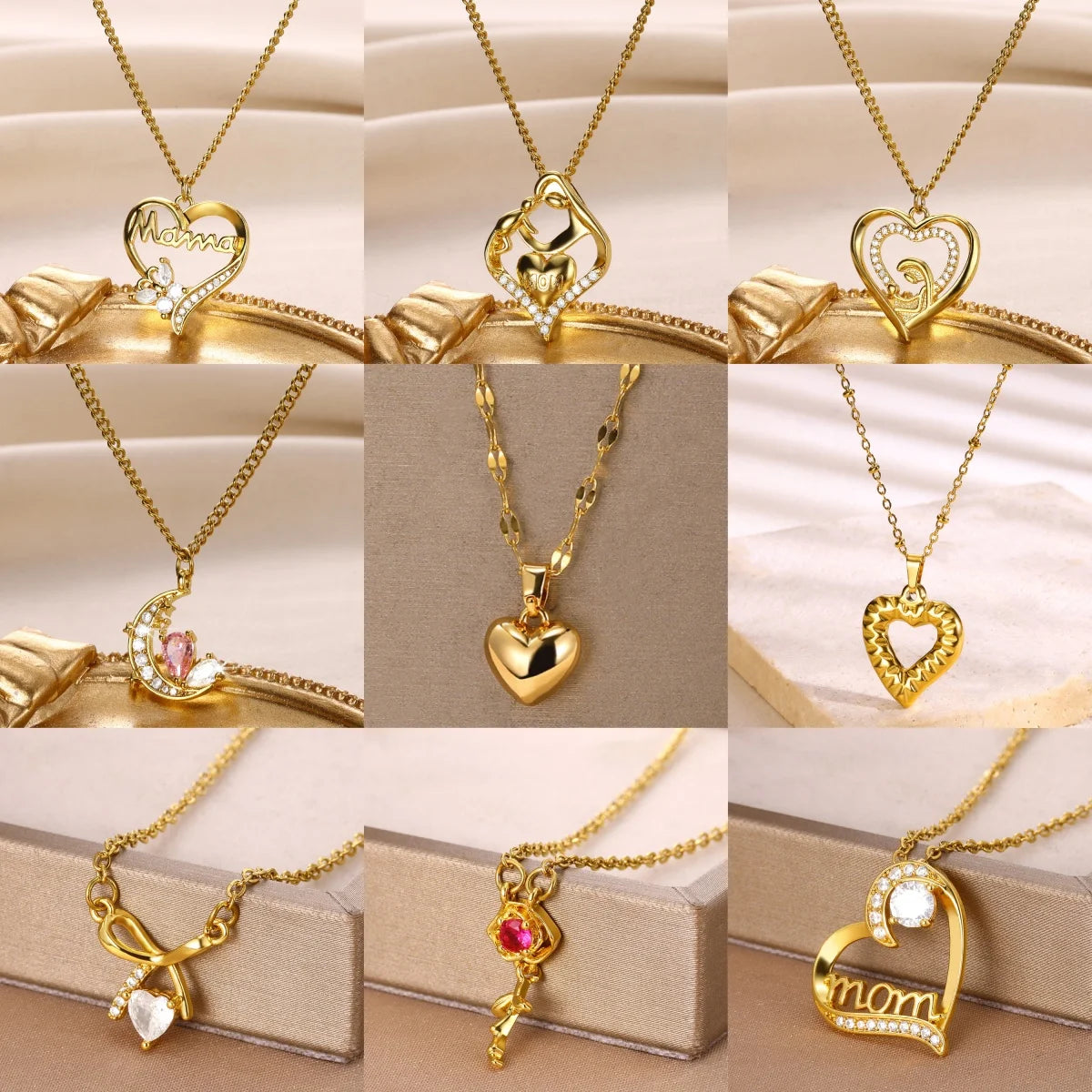 Heart Necklace Love Collar Shinny Zircon Necklaces For Women Stainless Steel Chain Fashion Mom Jewelry Valentines Day Statement - Uknowucme