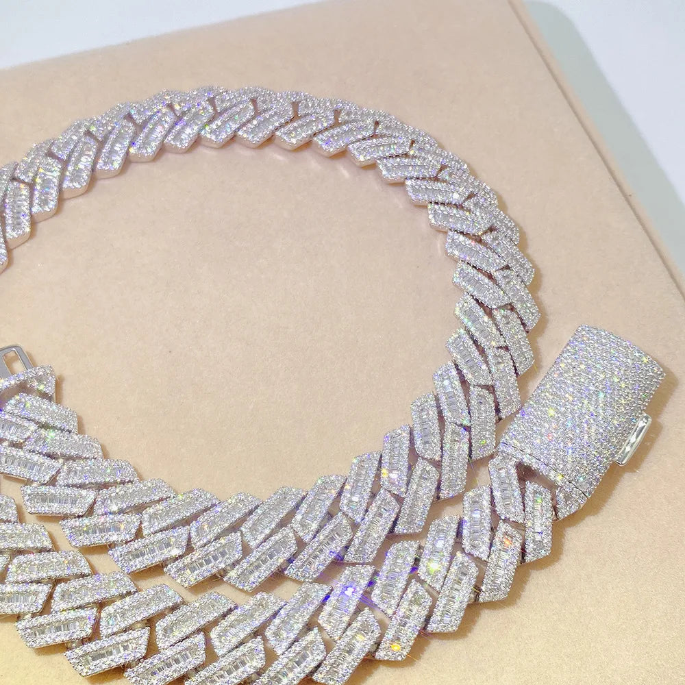18mm Moissanite Baguette Cuban Link Chain Necklaces Diamonds S925 Silver Choker for Women Men Pass Tester With GRA Free Shipping - Uknowucme