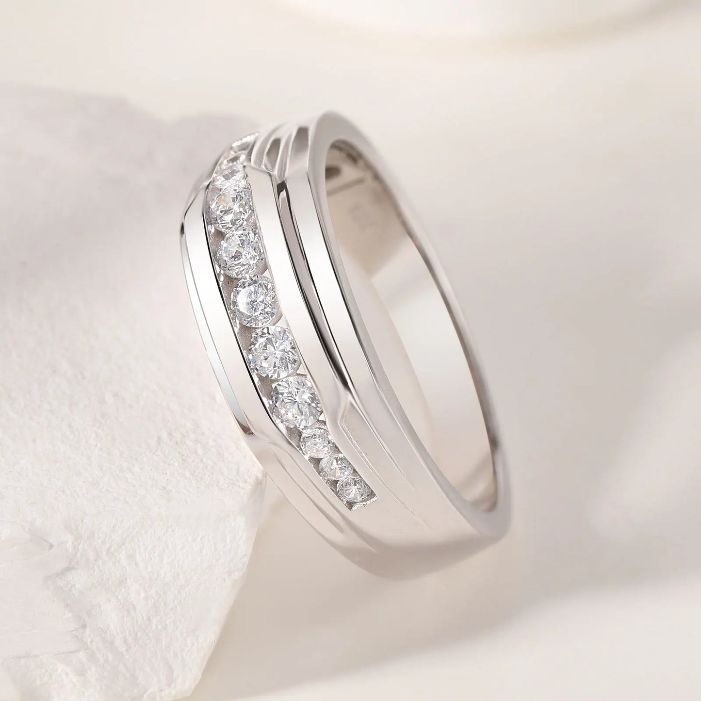 Full Moissanite Wedding Band for Men 925 Sterling Silver Engagement Rings Pave Round Eternity Promise Ring Size 8-12 - Uknowucme