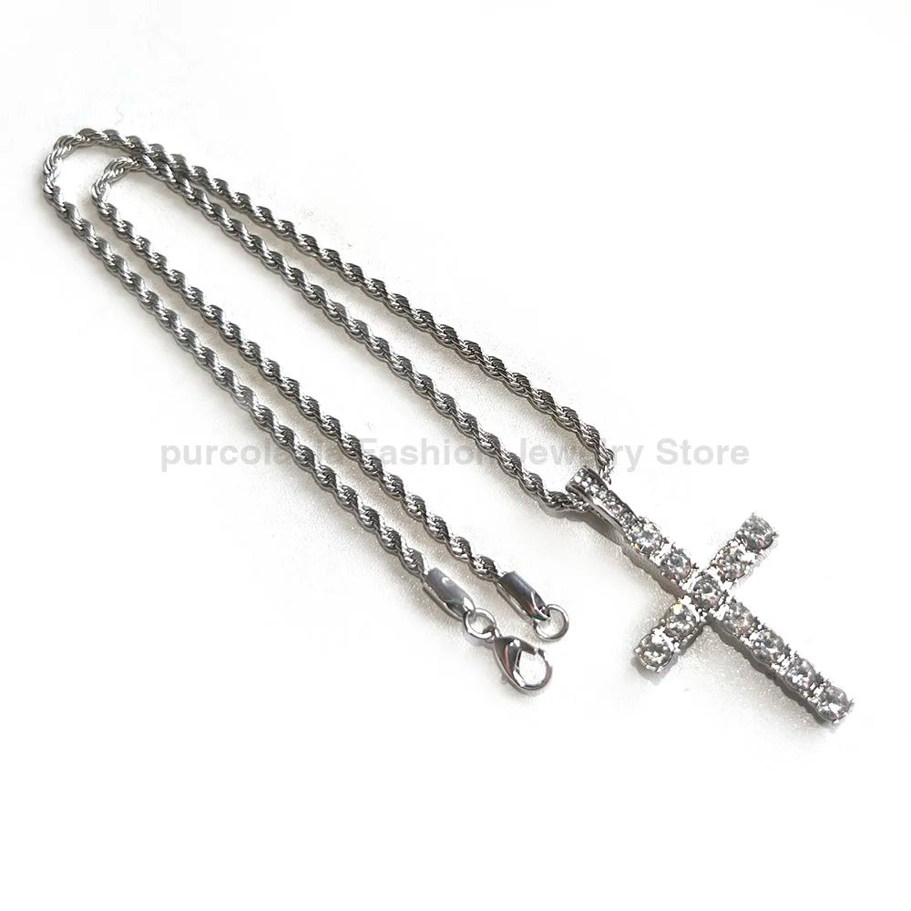 Purcolasia Black Hip Hop Cuban Link Chain Set Necklace +Watch+Bracelet Tennis Chain Iced Out Jewelry Sets for Men - Uknowucme