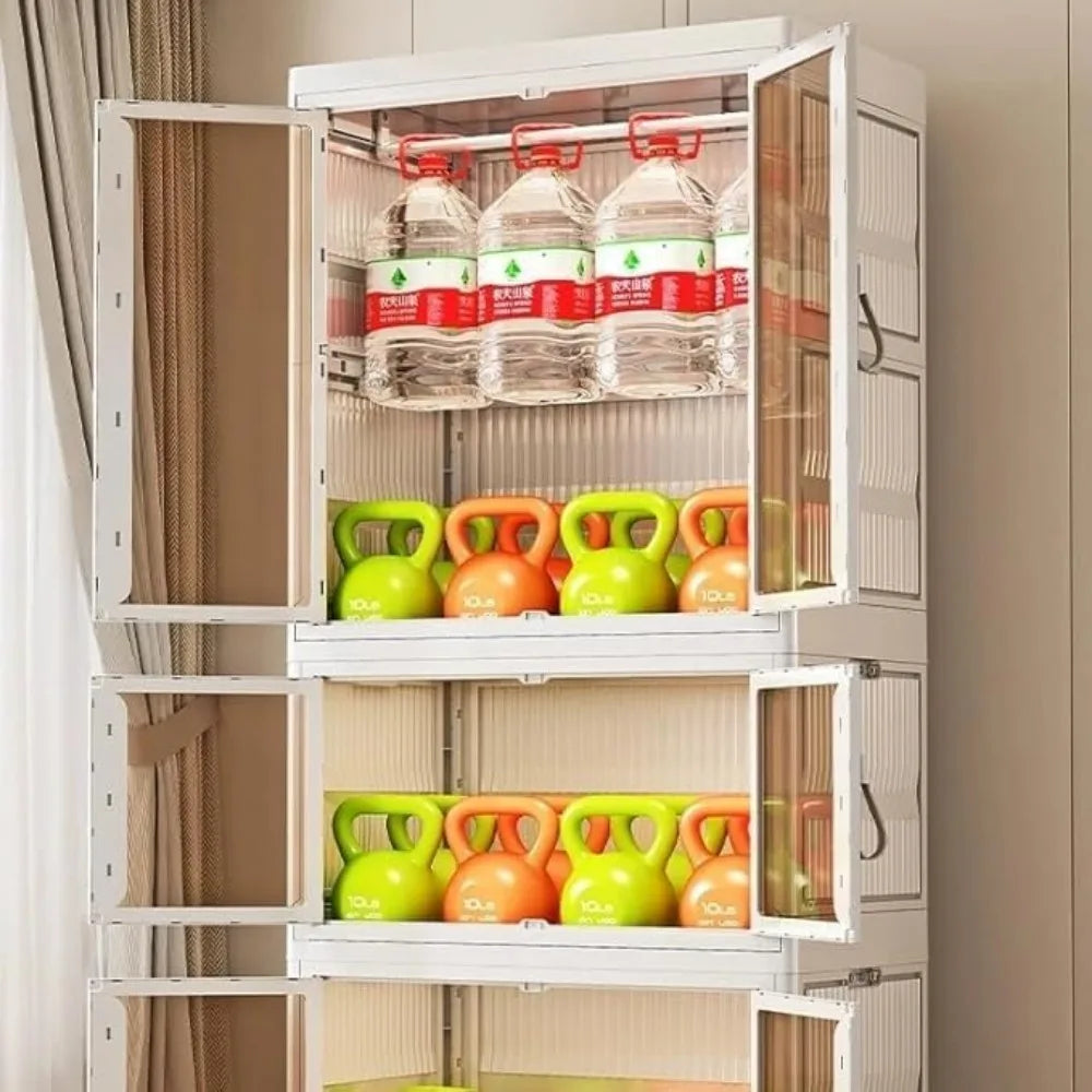 kids wardrobe closet, 4tiers portable foldable children’s clothes organizer with wheels cabinet toddler dresser storage organize