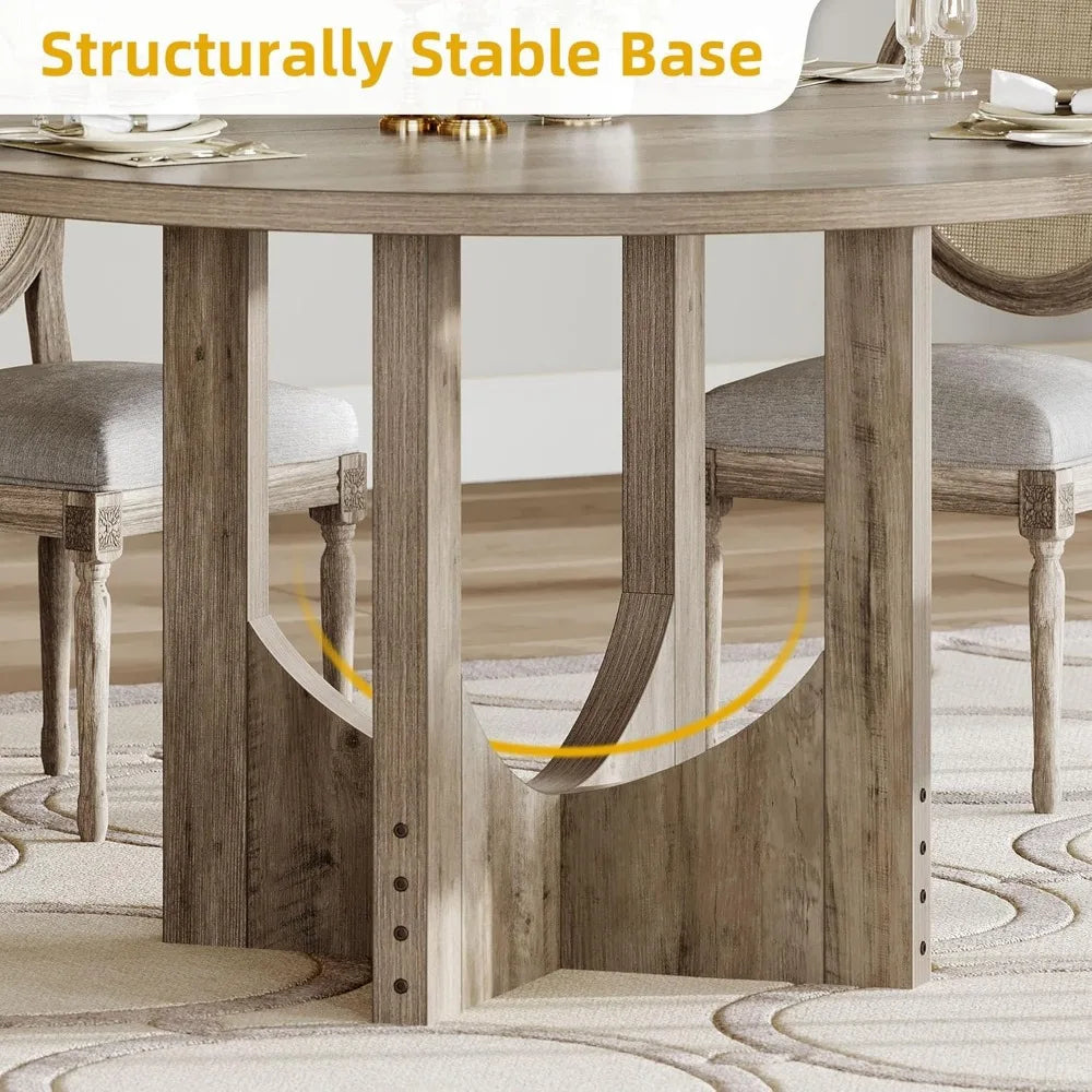 Round Dining Table for 4-6 People 47.24" Large Circle Dining Room Table Rustic Kitchen Table Round with Wooden Pedestal Base Fa - Uknowucme