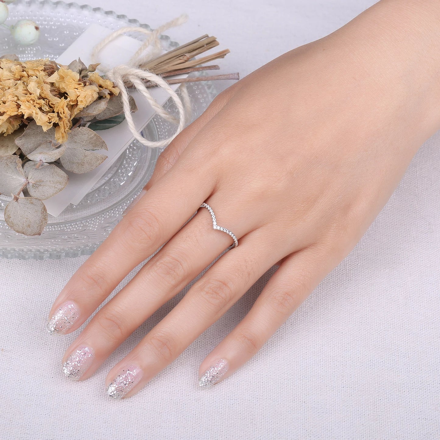 JewelryPalace Moissanite D Color Round Cut 925 Sterling Silver V Shape Stackable Wedding Ring for Woman Yellow Rose Gold Plated - Uknowucme