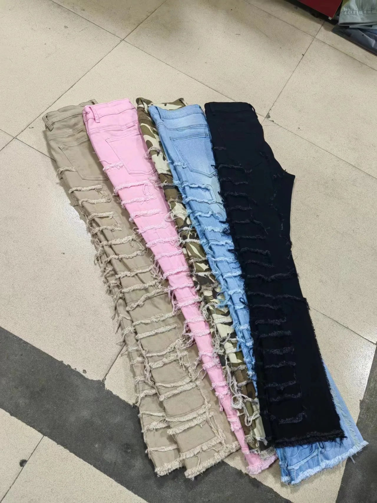 Spliced Distressed Denim Pants Men Jeans Ripped Mid Waist Pockets High Street Jean Skinny Washed Ankle Length Pencil Pants - Uknowucme