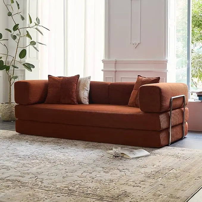 78.8”Compression Sofa - Convertible Sleeper Sofa Bed with Pillow Back Support - Corduroy Foldable Sofa Bed with Fixed-Shape