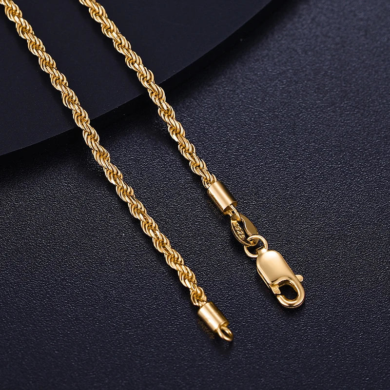 2.5mm S925 Rope Chain Necklace Sterling Silver Never Fade Waterproof Choker Men Women Jewelry Silver Color Chains Gift - Uknowucme