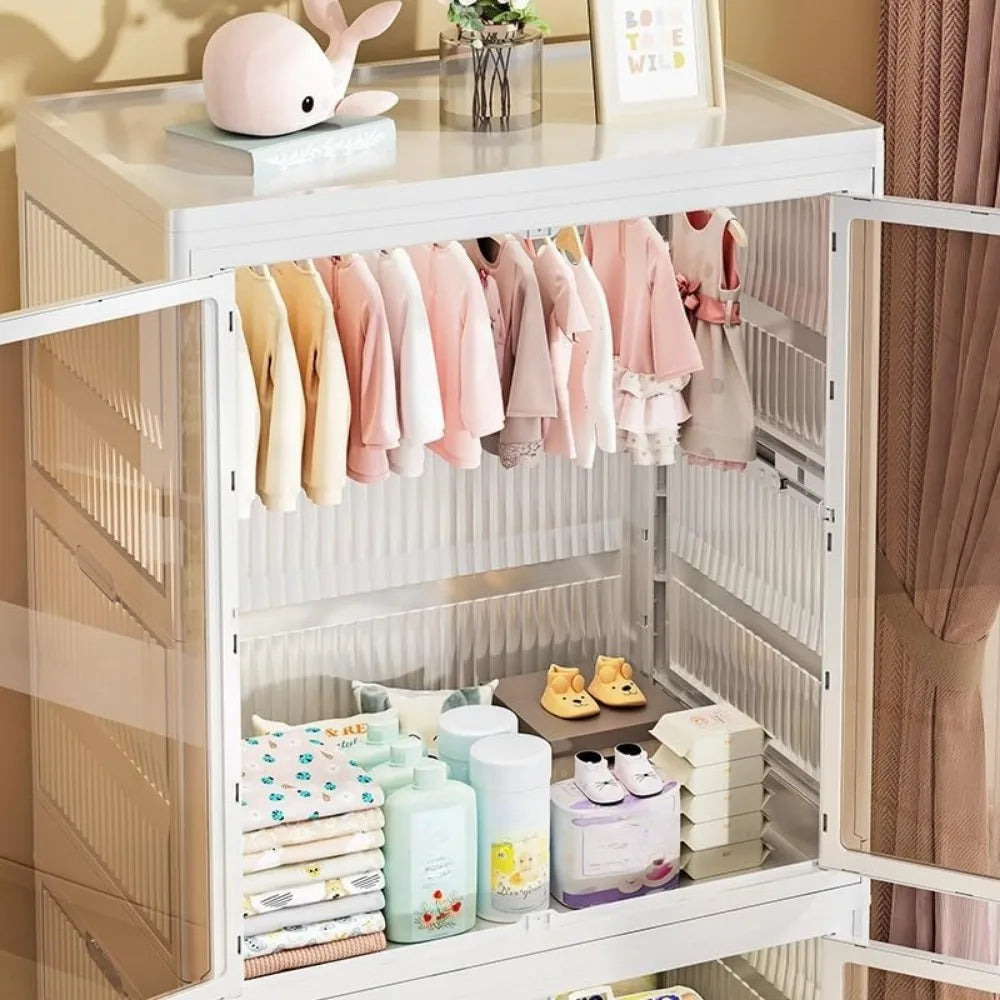 kids wardrobe closet, 4tiers portable foldable children’s clothes organizer with wheels cabinet toddler dresser storage organize