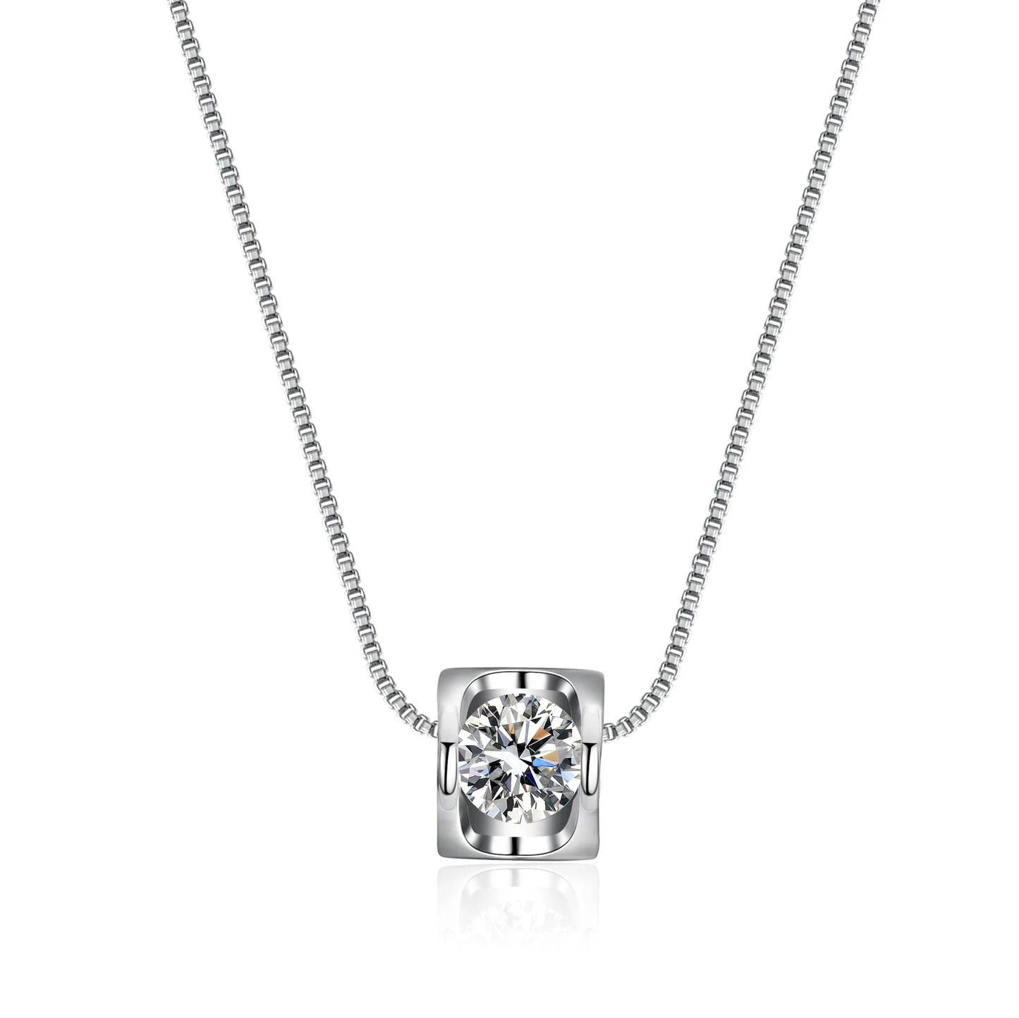 HOYON S925 Sterling Silver D Color VVS 3EX cut Moissanite Necklace Women's Jewelry Short Box Chain Six Claws 1Carat Diamond Gift - Uknowucme