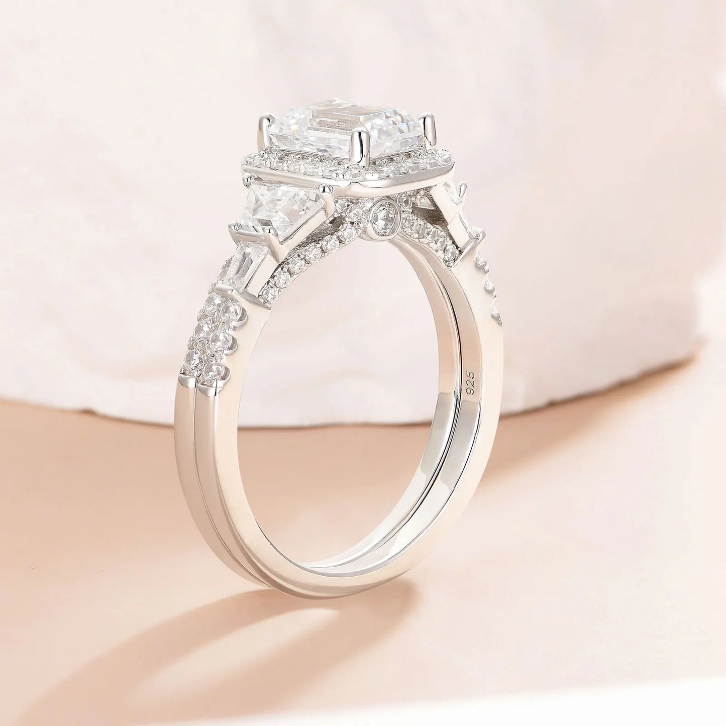 Newshe Wedding Rings for Her AAAAA Cubic Zircon Women's Bridal Sets 925 Sterling Silver Emerald Cut Engagement Ring Size 5-10 - Uknowucme