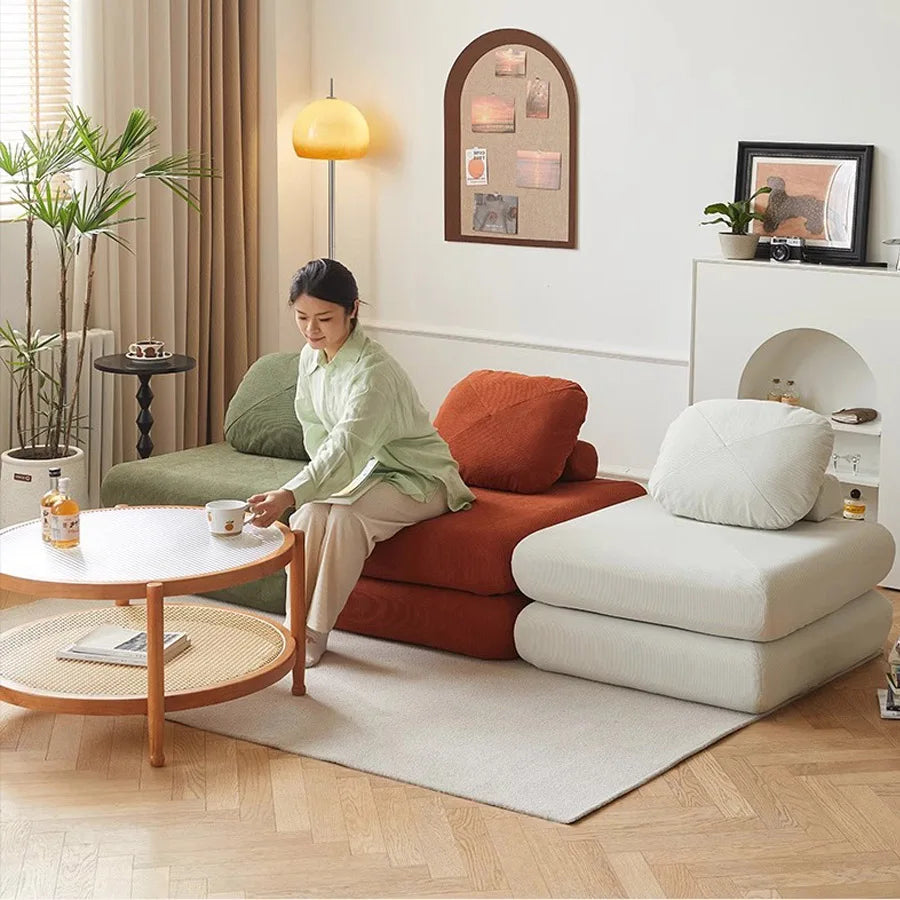 Fabric single sofa, sweet potato sofa bed, small-sized living room folding dual-use tatami, tofu block lazy sofa - Uknowucme