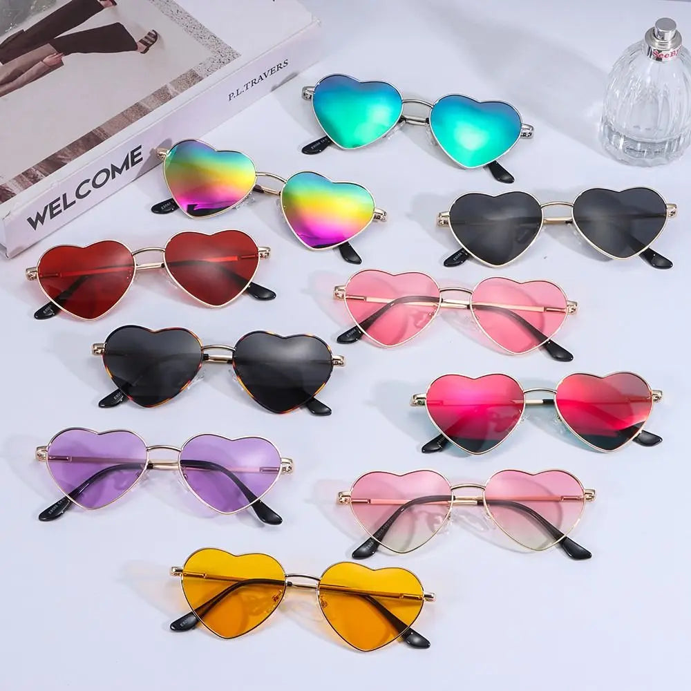 Heart-Shaped Sunglasses Heart Sun Glasses Shades Vintage 90s Glasses UV400 Protection Metal Frame Sunglasses Fancy Accessories - Uknowucme