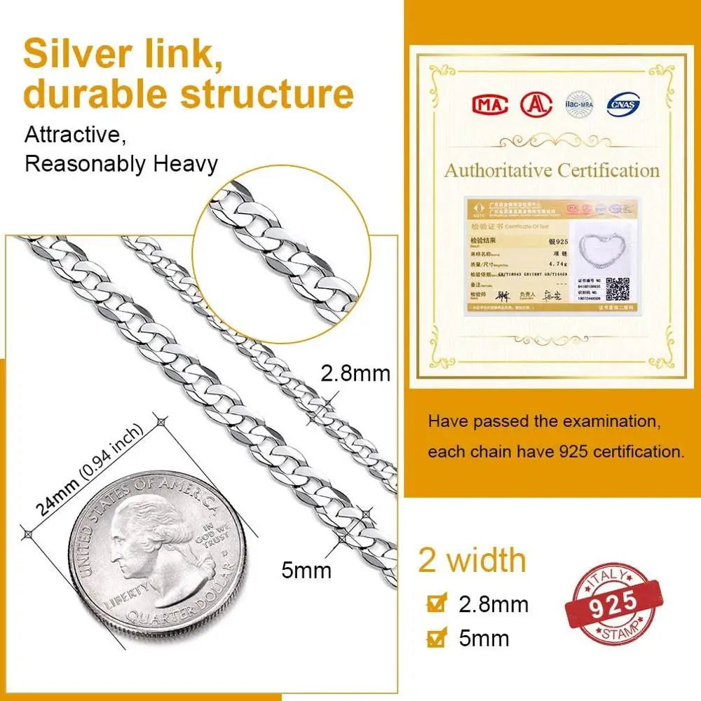 U7 Solid 925 Sterling Silver Chain Necklace for Men Women Twised Rope Italian Figaro Cuban Curb Chains Stackable Unisex Jewelry - Uknowucme