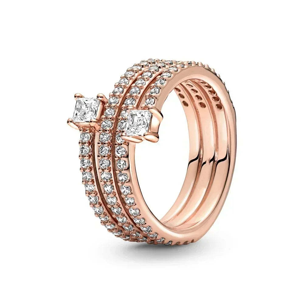 High-Quality New 925 Sterling Silver pretty Sparkling Row Eternity Ring Three Stone Vintage Ring Fit Party Woman Jewelry Gift - Uknowucme