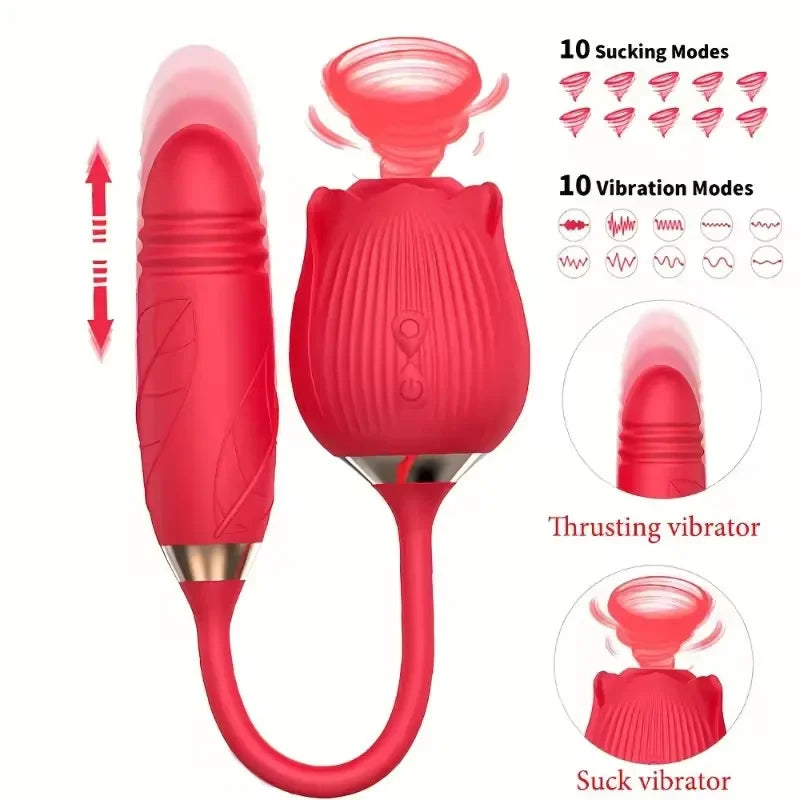 Rose Sucking Vibrator Women Masturbator Nipple Penetration Vagina Vibrator Sucker Dildo Masturbators 2 in 1 Sexy Shop Products