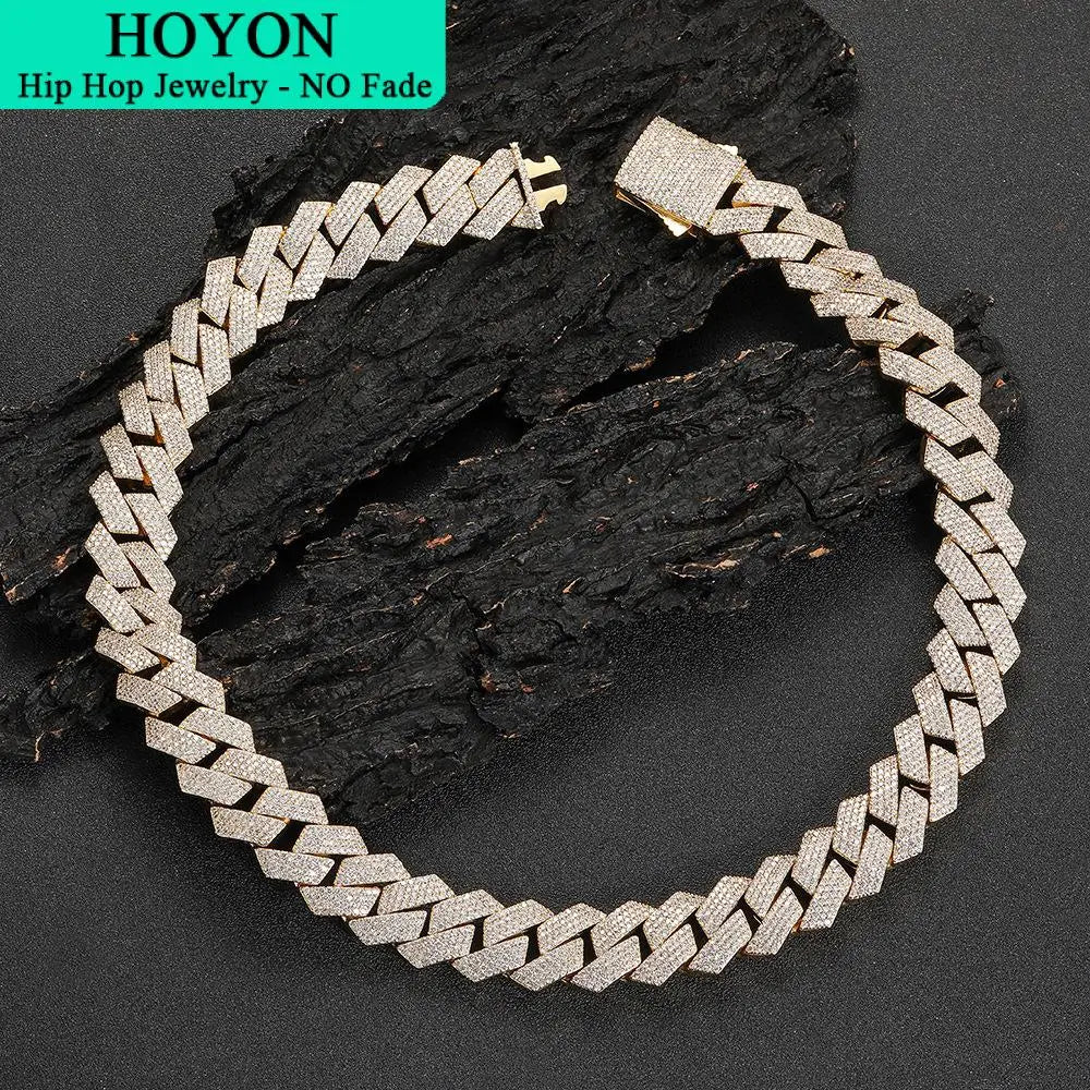 HOYON Moissanite Cuban Chain Men's Necklace S925 Silver Color Jewelry Hip Hop Rock Luxury Zircon Diamond Neck Collares 16-24in - Uknowucme