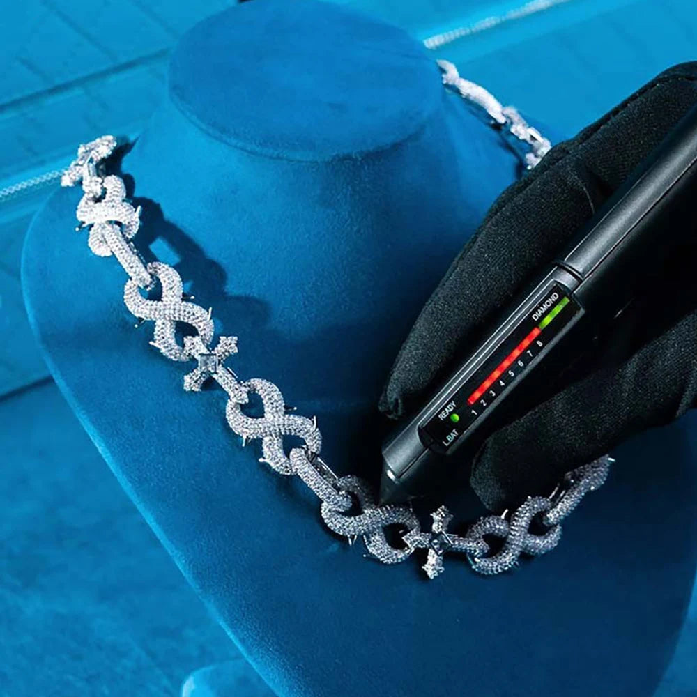 925 Sterling Silver VVS Diamond Miami Cuban Link Chain Pass Test Certified Moissanite Hip Hop Cross Link Infinity Necklace - Uknowucme